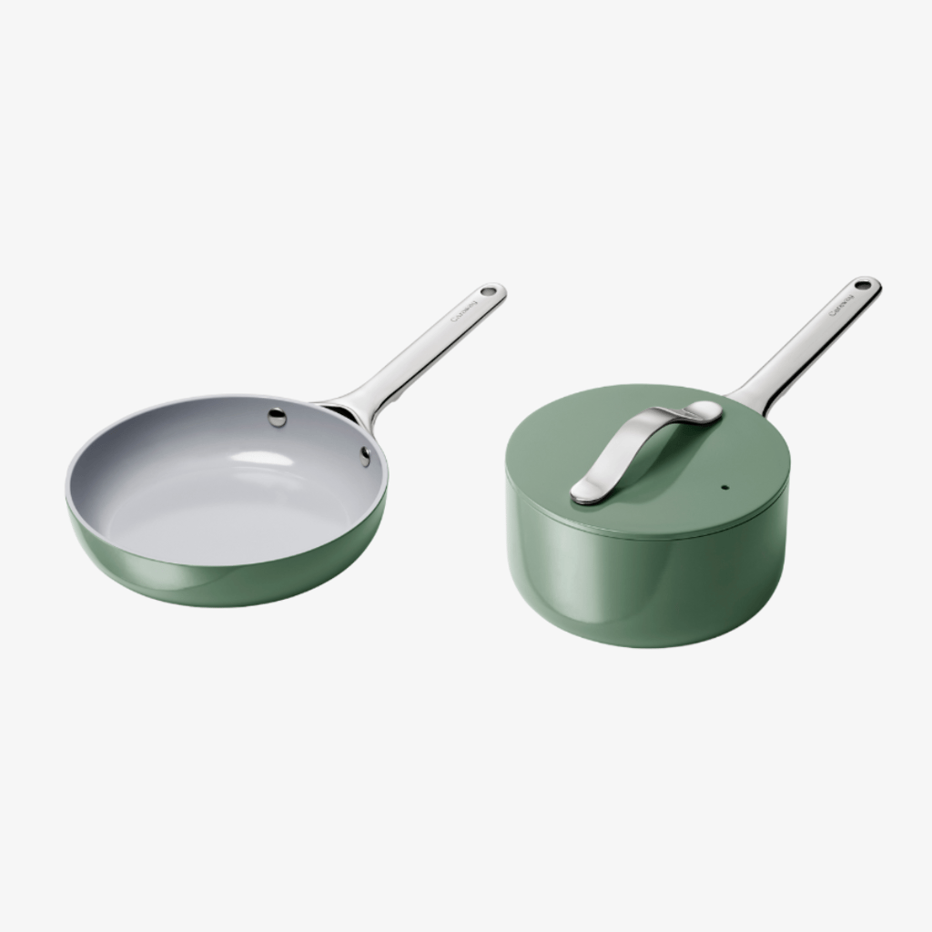 Mini-Bratpfanne und Mini-Topf aus Keramik mit Antihaftbeschichtung, Salbeigrün - Image 1