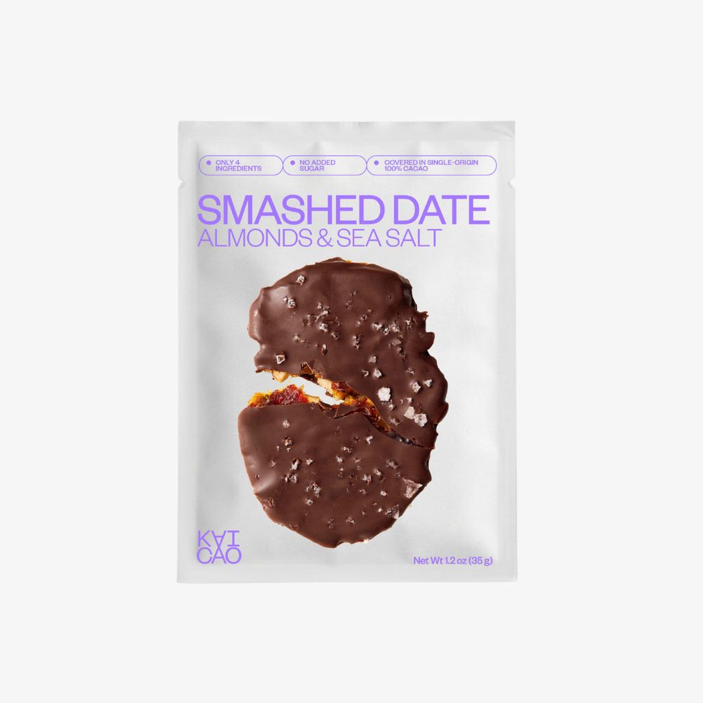 Almonds & Sea Salt Smashed Date covered in 100% cacao
