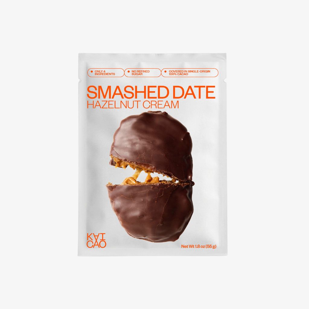 Hazelnut Cream Smashed Date covered in 100% cacao
