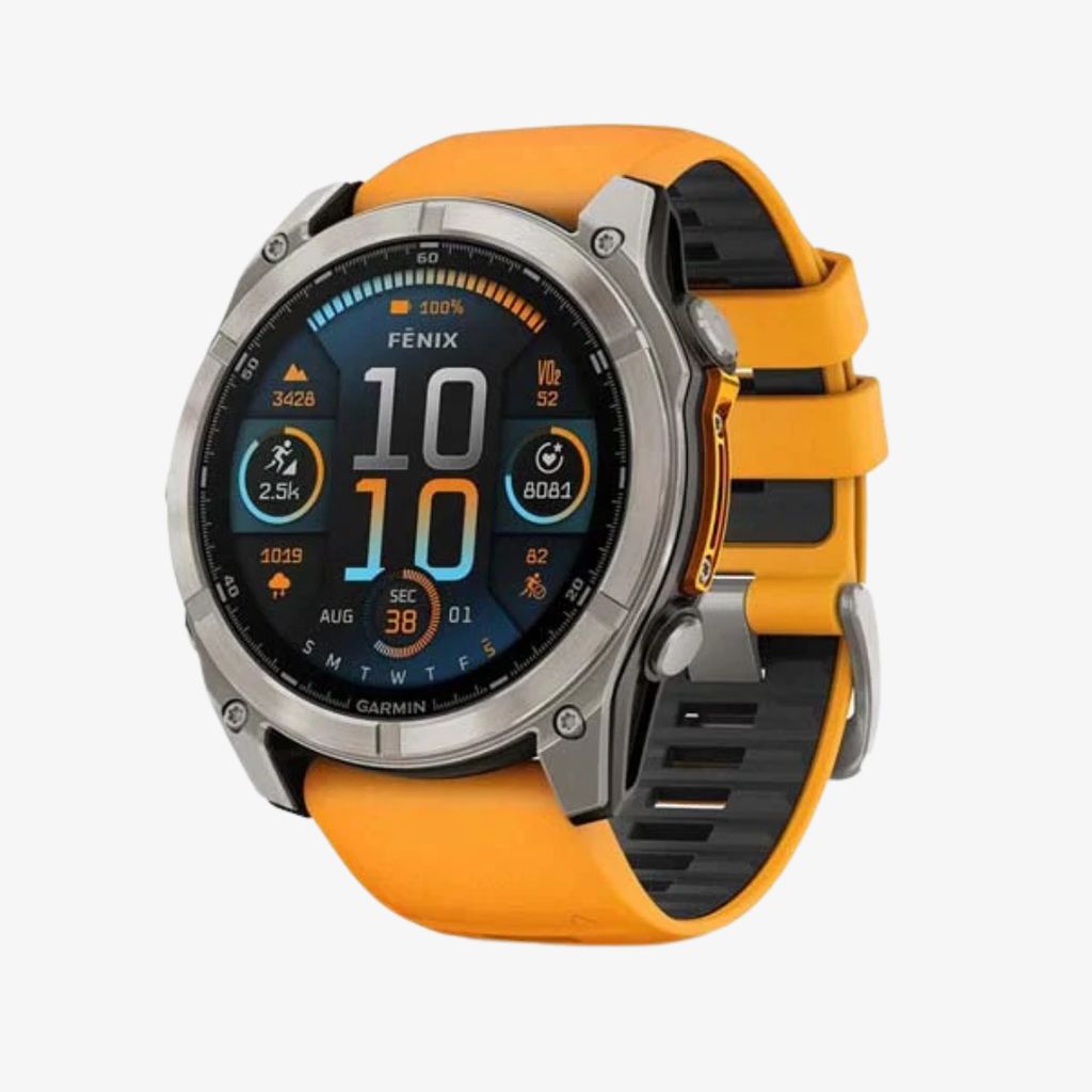 fēnix® 8 – 51 mm AMOLED-Display, Saphirglas, Titanarmband mit funkelndem orangefarbenem/graphitischem Silikonarmband - Image 1
