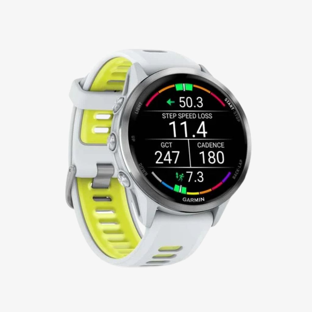 Forerunner® 970 – Titangehäuse mit Whitestone-Beschichtung und Armband in Whitestone/Translucent Amp Yellow - Image 3