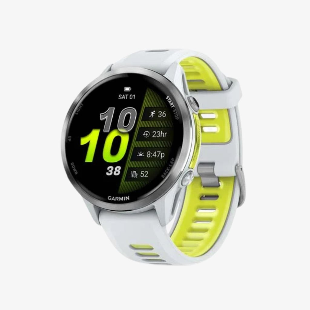 Forerunner® 970 – Titangehäuse mit Whitestone-Beschichtung und Armband in Whitestone/Translucent Amp Yellow - Image 1