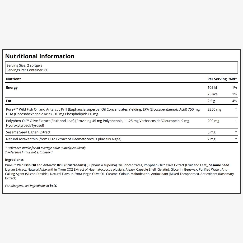 Super Omega-3 Plus EPA/DHA Fischöl, Sesamlignanen, Olivenextrakt, Krill & Astaxanthin - Image 2