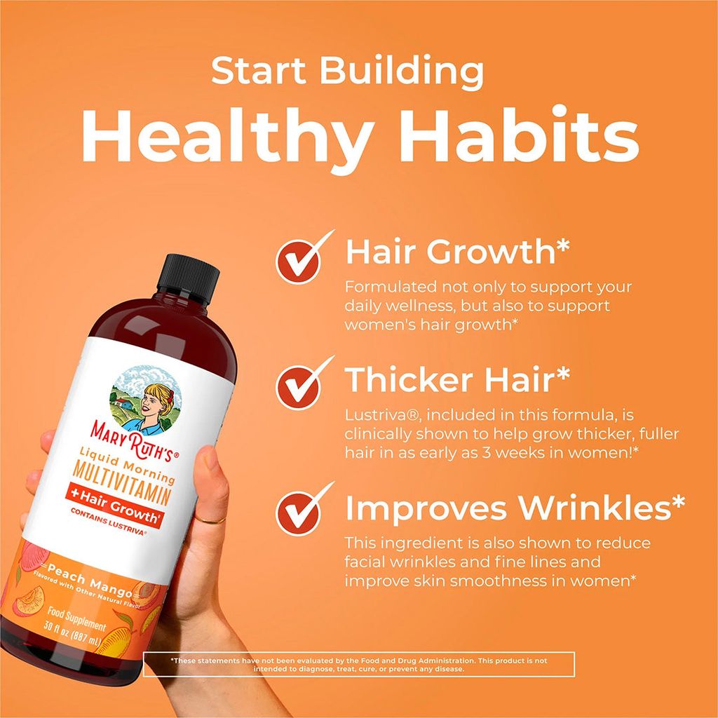 Liquid Morning Multivitamin + Hair Growth - Peach Mango - Image 3
