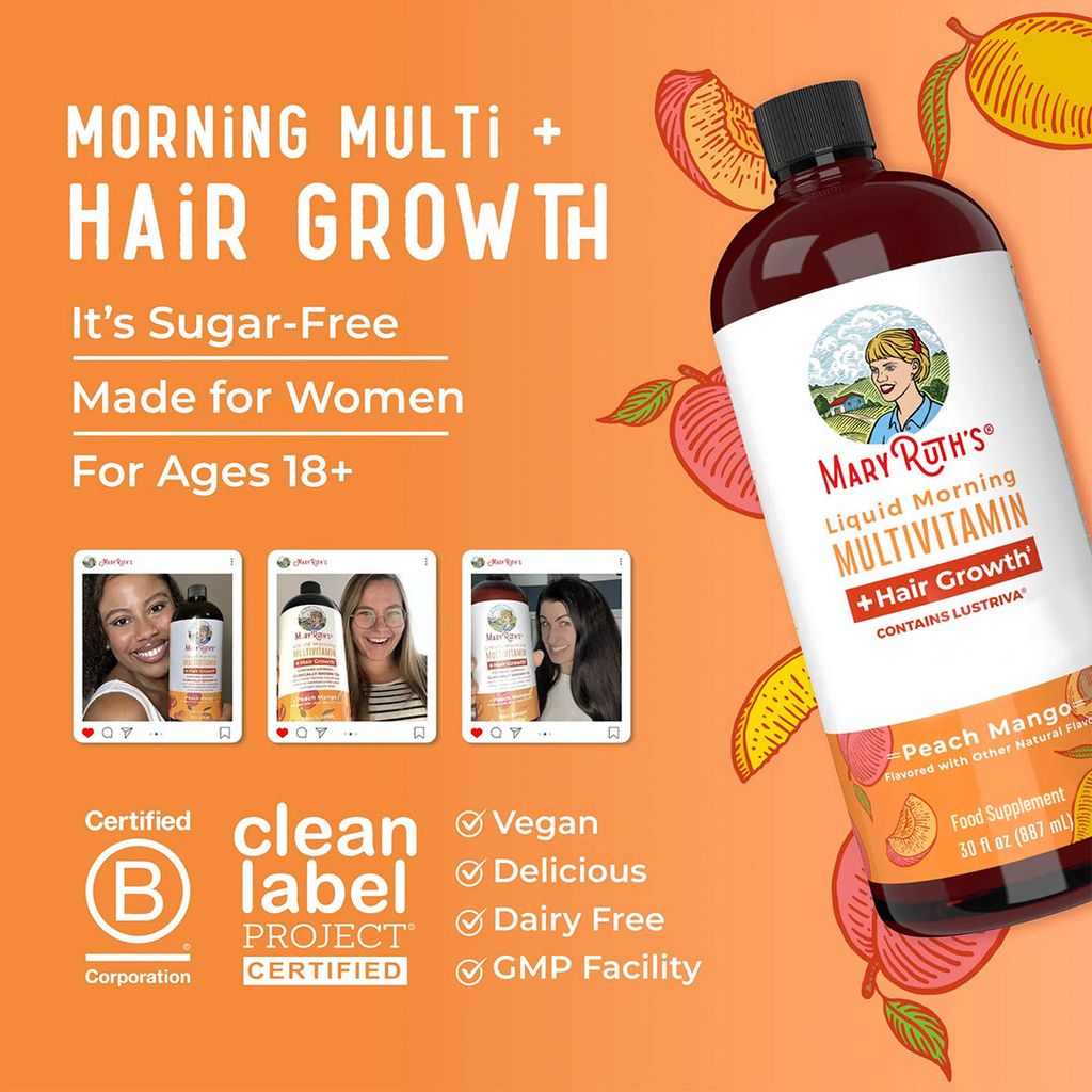 Liquid Morning Multivitamin + Hair Growth - Peach Mango - Image 5